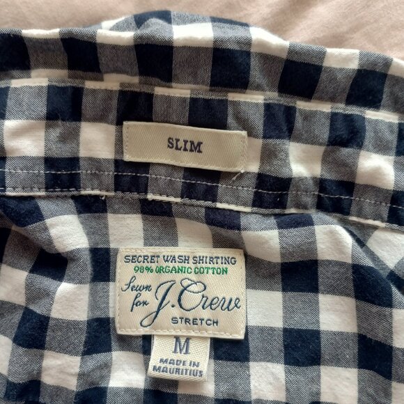 Y2K J.Crew gingham button up navy white check slim fit organic cotton M - Picture 2 of 7